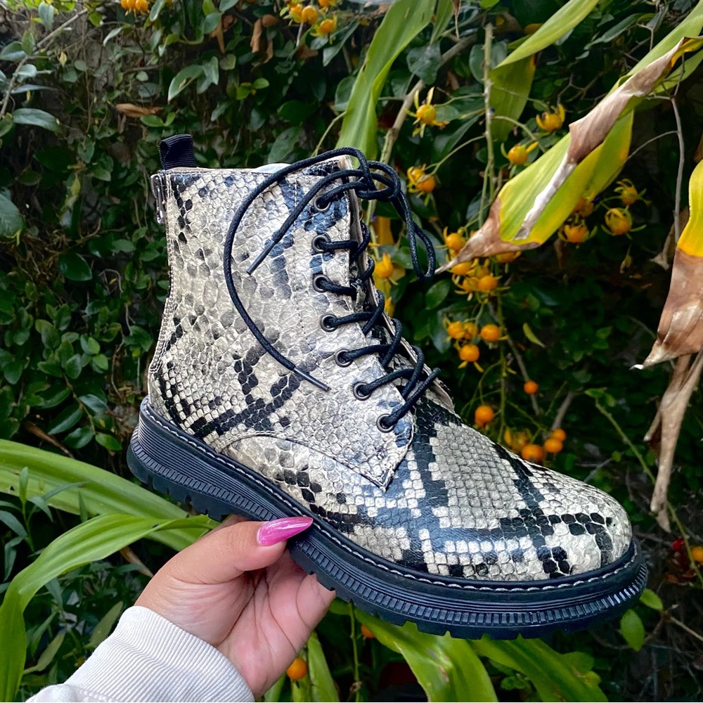 JELLYPOP Snake Print Combat Boots